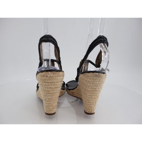Diane Von Furstenberg Leather Jute Sandals Womens 9.5 Embellished Black Wedges - Picture 6 of 14
